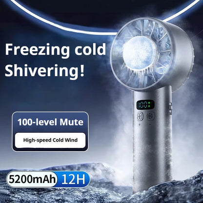 Ice Compress High-Speed Cooling Fan Handheld Fans USB Rechargeable Portable LED Digital Display Travel Camping Outdoor