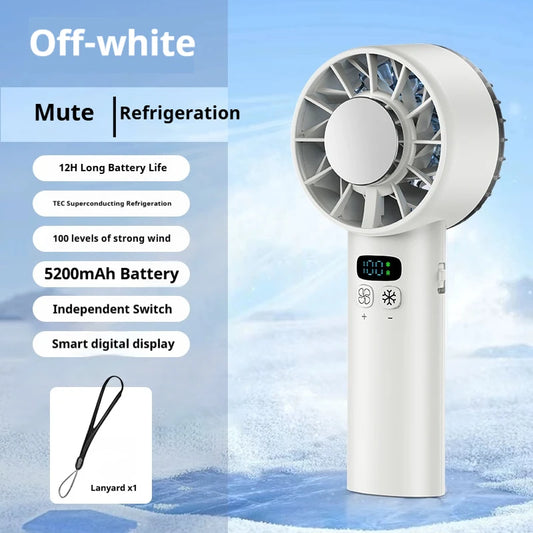 Ice Compress High-Speed Cooling Fan Handheld Fans USB Rechargeable Portable LED Digital Display Travel Camping Outdoor