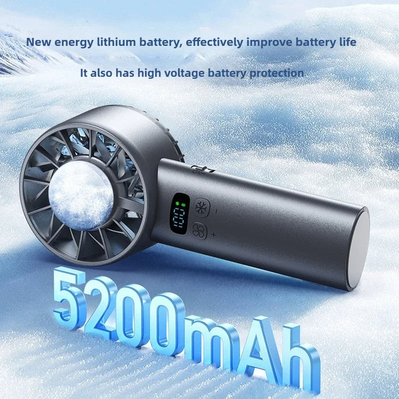 Ice Compress High-Speed Cooling Fan Handheld Fans USB Rechargeable Portable Mini Fan LED Digital Display, Travel,Camping,Outdoor