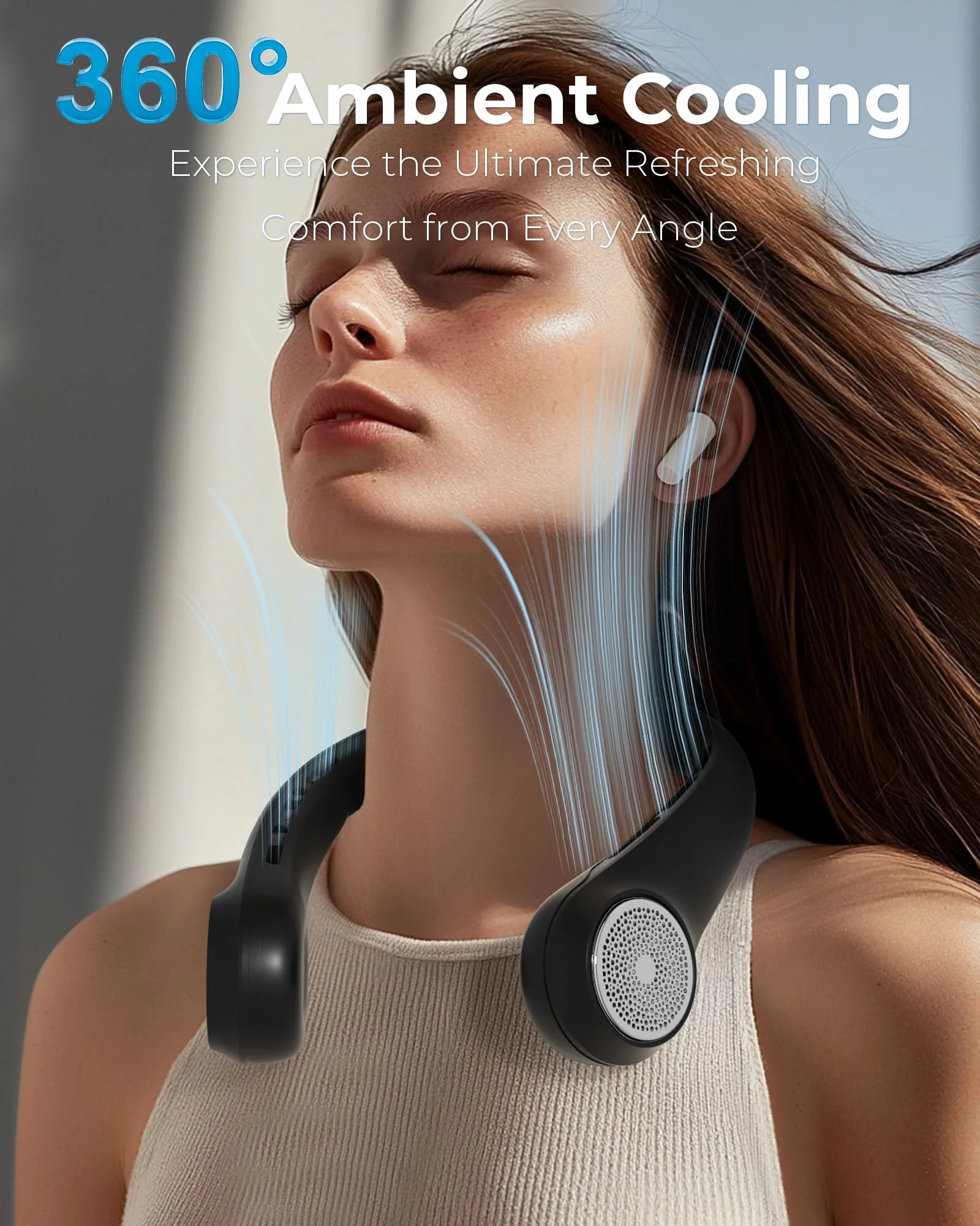 Portable Neck Fan with LED Display, 4000Mah Airflow Bladeless Fan for Indoor/Outdoor Travel, USB Rechargeable Wearable Personal Fan, 3-Speed Adjustable, Women'S Neck Fan